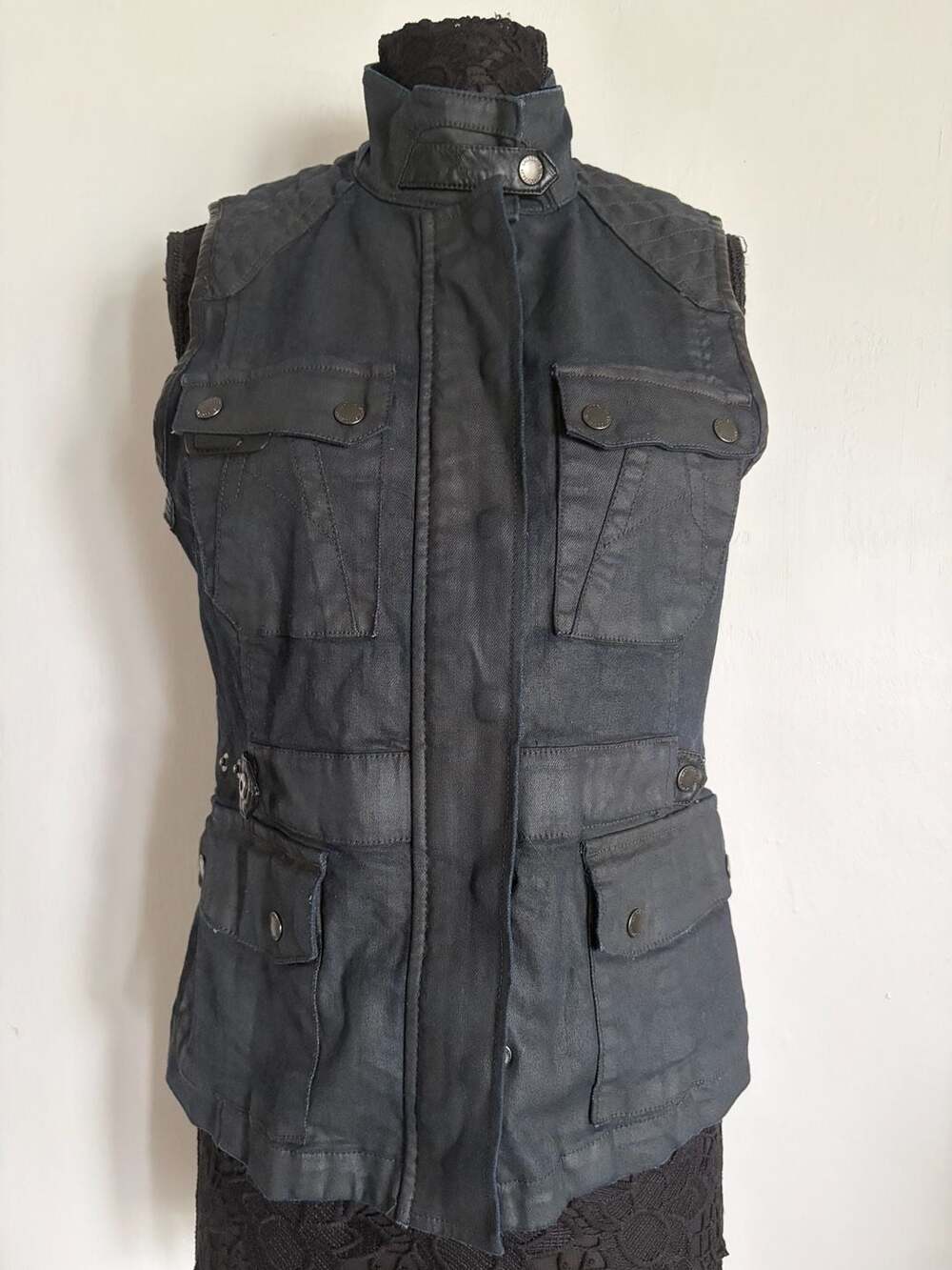 Lauren Jeans Co. Ralph Lauren Utility Vest Size 10 Black Coated